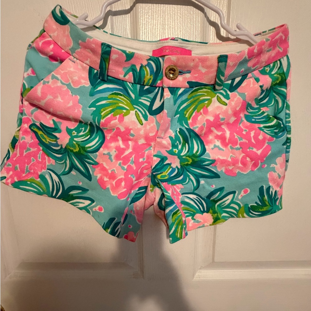 Lilly Pulitzer Aqua and Pink Floral Print Shorts